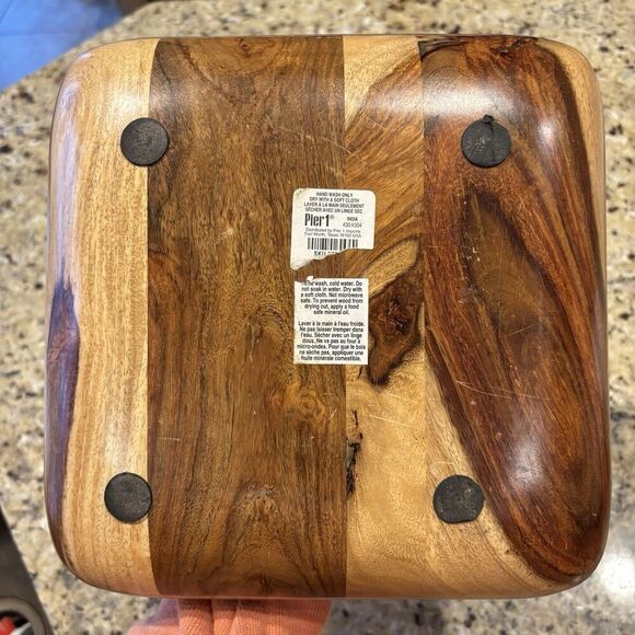 Pier 1 Tray 2 Tiered Hawthorn Leaf Branch Decor Serving‎ Teak Wood - Picture 4 of 8